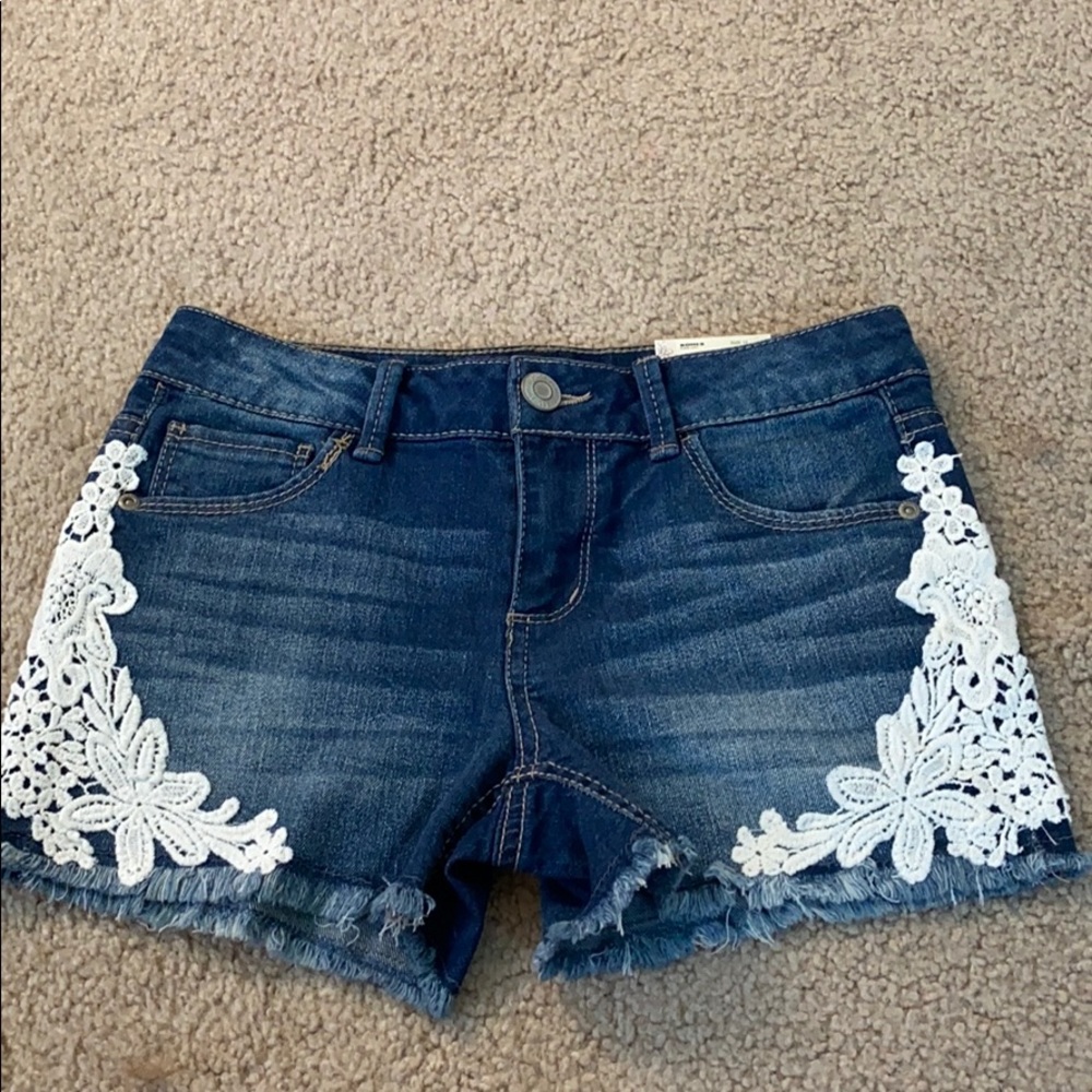 blue floral jean shorts